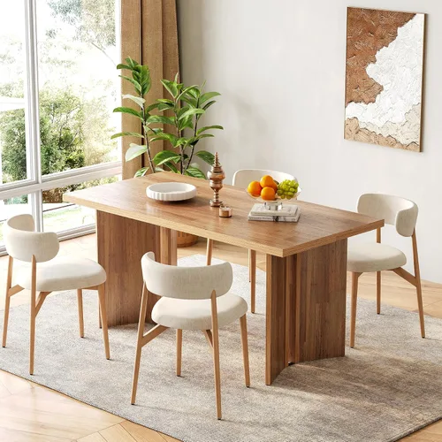 Vista 5 de LITTLE TREE Juego de mesa de comedor de madera para 6, mesa de cocina rectangular de 63 pulgadas, mesa de comedor moderna para el hogar, comedor