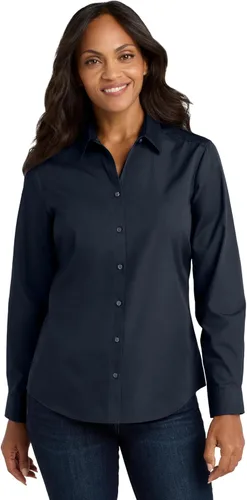 Vista 13 de Port Authority Camisa de popelín con manga larga y botones sin preocupaciones para mujer