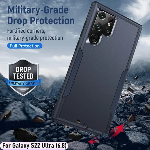 Vista 7 de Funda híbrida de doble capa para Galaxy S22 Ultra de 6.8 pulgadas, resistente a los golpes, resistente a los golpes, con 1 soporte magnético