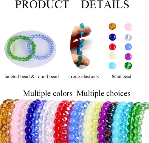 Vista 2 de Svovin 20 pulseras elásticas de cuentas de 0.315 pulgadas para mujer, cristal de cristal, hechas a mano, elásticas, multicolor, apilables, redondas