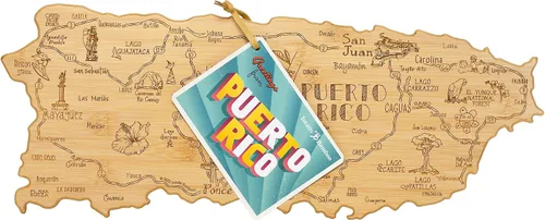 Vista 8 de Totally Bamboo Destination Puerto Rico - Tabla para servir y cortar con forma de Puerto Rico, incluye corbata para colgar en la pared