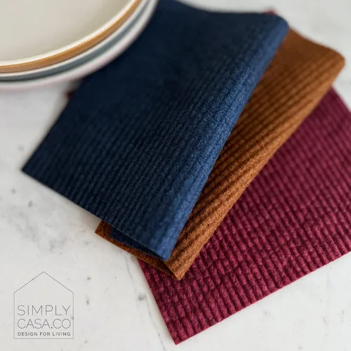 Vista 3 de Paquete de 5 paños de cocina suecos teñidos a mano, reutilizables, biodegradables, súper absorbentes de doble textura, embalaje sin plástico