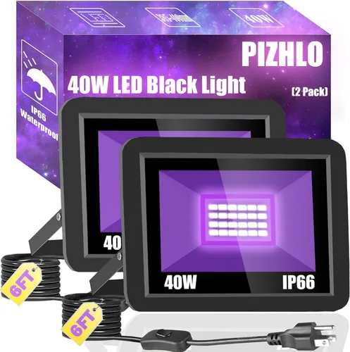 Vista 10 de Luz negra de 40 W IP66 impermeable para exteriores con cable de 6 pies + enchufe + interruptor, reflector de luz negra para Halloween, neón que