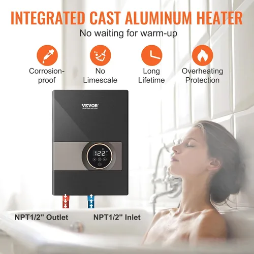 Vista 4 de VEVOR Calentador de Agua Eléctrico Sin Depósito, Calentador de Agua Caliente Instantáneo de 8KW, Pantalla Digital de Temperatura y Fácil Instalación