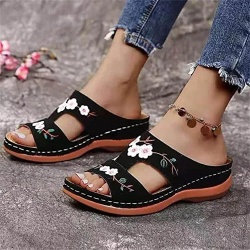 Vista 58 de Ladmiple Sandalias ortopédicas florales de moda 2023 con soporte de arco, zapatillas romanas casuales con puntera abierta