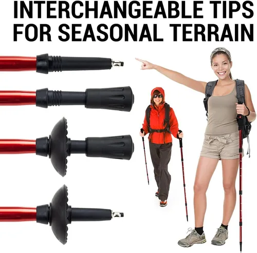 Vista 7 de Bastón de trekking ajustable resistente a los golpes con puntas intercambiables. Se expande de 23 a 53 pulgadas de largo