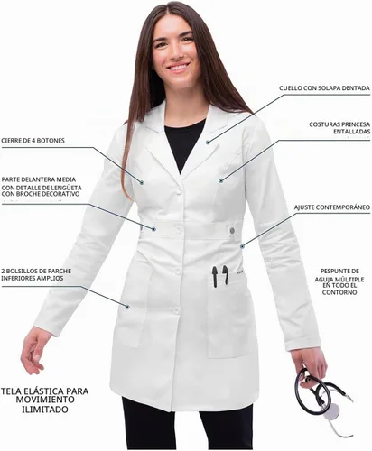 Vista 3 de Adar - Abrigo de laboratorio elástico universal para mujer, 36 pulgadas, cintura con pestañas