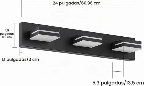 Vista 7 de Accesorios de iluminación de tocador de baño sobre espejo (3 luces, 24 pulgadas) modernos accesorios de iluminación LED para pared de baño, negro