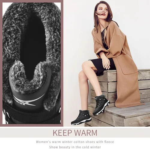 Vista 6 de ASHION Botas de nieve para mujer, con forro de piel cálida, botas de invierno cómodas, botines de senderismo al aire libre para mujer