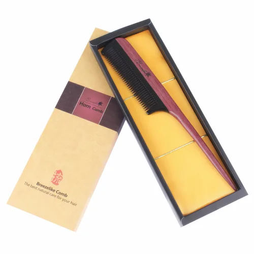 Vista 6 de Breezelike Peines para el cabello – Peine de cola de madera de dientes finos – Peine de madera de corazón morado sin estática con dientes de cuerno