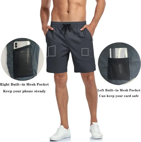Vista 3 de Nomolen Pantalones cortos deportivos para hombre de 5 y 8 pulgadas, pantalones cortos de entrenamiento de gimnasio con bolsillos con cremallera