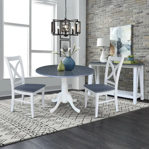 Vista 2 de IC INTERNATIONAL CONCEPTS Mesa de comedor de madera de hoja abatible de 42 pulgadas con 2 sillas con respaldo en X en blanco/gris jaspeado