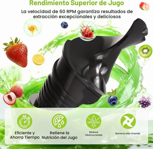 Vista 3 de Exprimidor de prensa en frío exprimidor lento con base de acero inoxidable, canal de alimentación de 5.4 pulgadas de ancho, máquinas exprimidoras