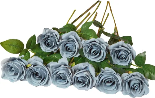 Vista 23 de DuHouse 10 rosas falsas de seda artificial, color morado otoñal Púrpura Otoño
