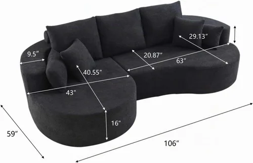 Vista 2 de Christopher Knight Home Carden - Sofá modular curvado de 106 pulgadas, cómodo sofá tapizado de tela con diván, moderno sofá nube con asiento Negro