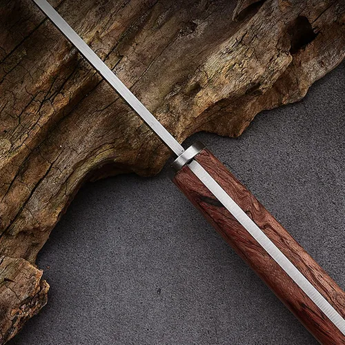 Vista 7 de Cuchillo de hoja fija de supervivencia, cuchillo utilitario de caza de camping al aire libre, mango de madera