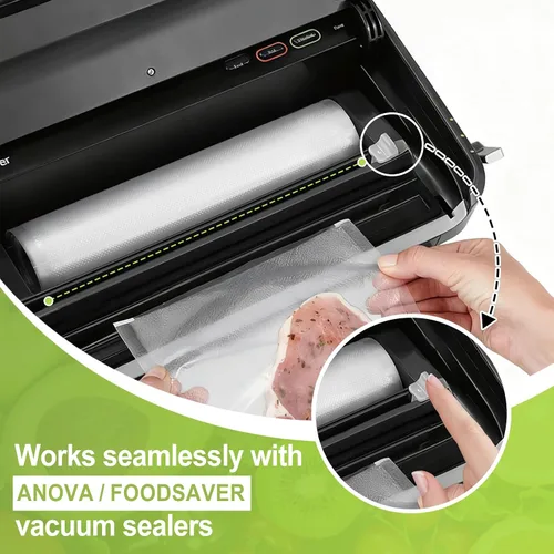 Vista 2 de 4 rollos de bolsas selladoras al vacío compatibles con sellador al vacío Anova & FoodSaver, 11 pulgadas x 16.4 pies y 8.3 x 16.4 pies, sin BPA