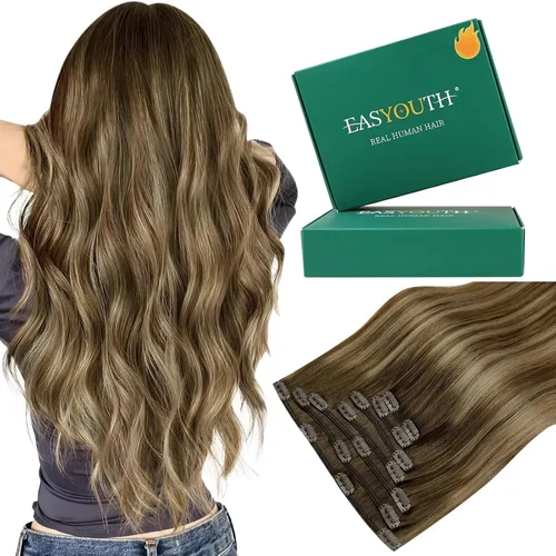 Vista 18 de Easyouth Extensiones de cabello rubio con clip, extensiones de cabello humano con clip, color rubio blanco, 7 unidades de 3.33 oz, extensiones