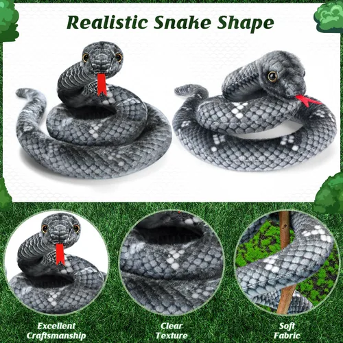 Vista 7 de Peluche de serpiente, animal de serpiente de peluche, serpientes de juguete pequeñas de 27 pulgadas para niños, animales de peluche gigantes, Negro