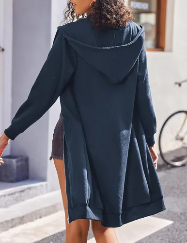 Vista 6 de Elesol Sudadera larga con capucha, para mujer, sudadera tipo túnica de vellón, chaqueta con cremallera, informal, S-XXXL