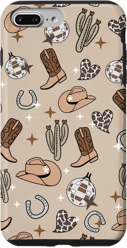 Vista 12 de Cowboy Hat & Boot & Disco Ball Pattern Brown Cowgirl Case for iPhone 17