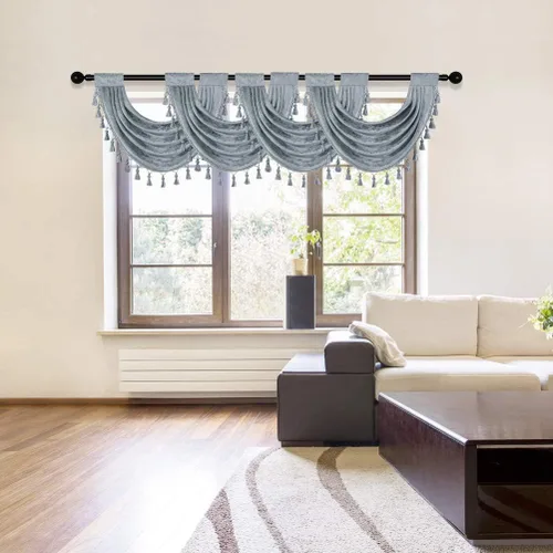 Vista 14 de ELKCA Cenefa Swag de Cascada de Chenilla Gruesa Beige para Sala de Estar Cortinas de Cenefa Pequeñas para Cocina, Paquete de 1