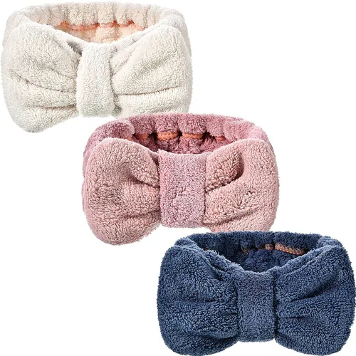 Vista 23 de Hicarer Diadema de toalla de 3 piezas para mujer, para maquillaje, spa, para lavarse la cara y la ducha (beige)