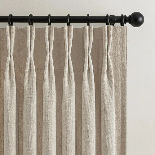 Vista 14 de Cortinas plisadas de lino opacas de 96 pulgadas de largo, juego de 2 paneles para oscurecer la sala de estar/dormitorio, cortinas térmicas virales