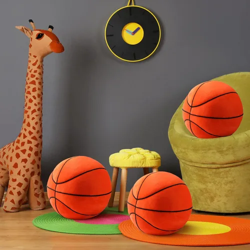 Vista 5 de 3 almohadas de felpa de baloncesto de 8.7 pulgadas, juguetes suaves y esponjosos, decoraciones de sala de pelotas deportivas para niños