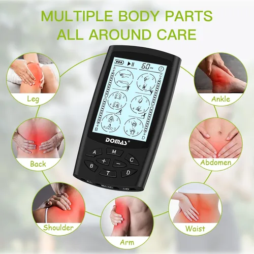 Vista 5 de DOMAS Unidad TENS con 4 salidas de canal, unidad TENS EMS estimulador muscular para aliviar el dolor de espalda, dispositivo portátil y recargable