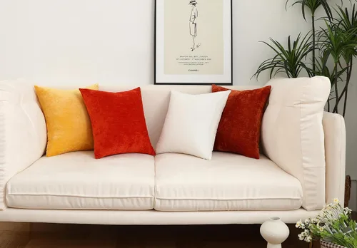 Vista 6 de Jeneoo - Fundas de almohada decorativas rojas brillantes de chenilla suave, fundas de cojín cómodas y sólidas para sofá de sala de estar