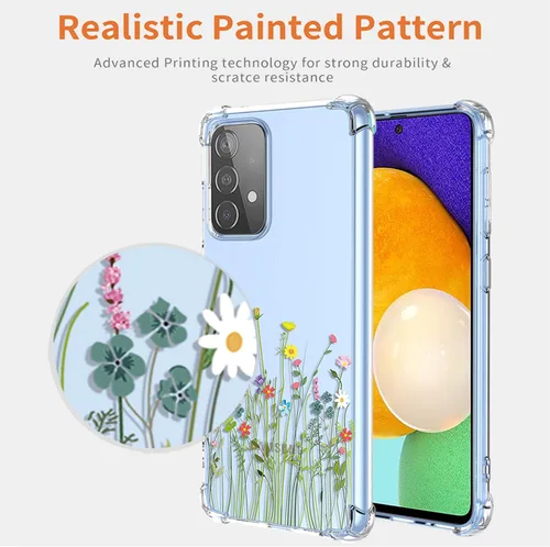 Vista 3 de Funda para Samsung Galaxy A52 5G/4G/Samsung A52S SM-A526 con protector de pantalla, funda transparente con patrones de jardín de flores, funda