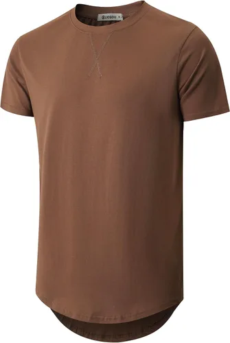 Vista 45 de KLIEGOU Camiseta larga 100% algodón para hombre, preencogida, suave 66 Gris Azul