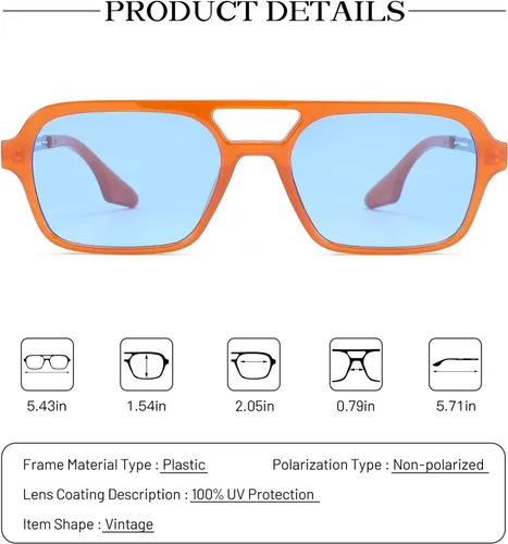 Vista 3 de COASION Lentes de sol planos estilo aviador vintage de los años 70 para mujeres y hombres, diseño cuadrado de metal con protección UV400