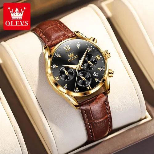 Vista 5 de OLEVS Reloj de pulsera para mujer, correa de cuero, reloj de cuarzo, cronógrafo, fecha, impermeable, luminoso, regalo para mujer