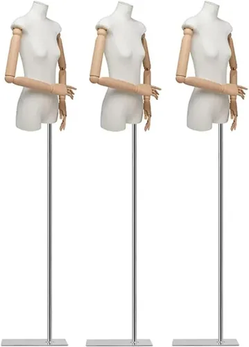 Vista 7 de 3Pcs Adjustable Female Mannequin Dress Form with Detachable Head, Linen Torso for Clothing & Jewelry Display, Height 64.9-82.6in, Triangular Base
