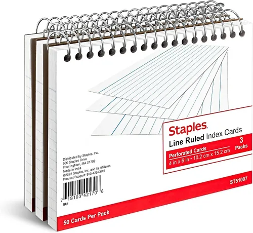 Vista 7 de Staples™ Tarjetas de índice de 4 x 6 pulgadas, forradas, blancas, 50 tarjetas/paquete, paquete de 3/cartón (TR51007)