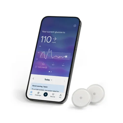 Vista 12 de Lingo Monitor Continuo de Glucosa (CGM) y Aplicación. Fabricado por Abbott. Conozca el impacto de lo que come. 1 biosensor Lingo dura hasta 14