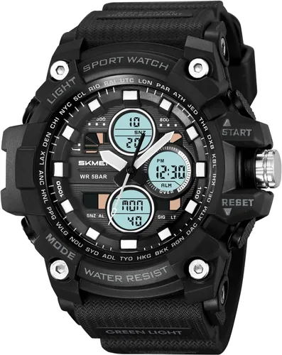 Vista 12 de Reloj analógico de cuarzo para hombre con doble pantalla y alarma digital con iluminación LED