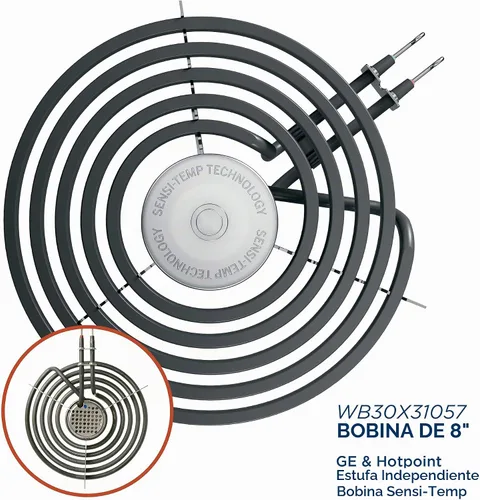 Vista 3 de GE Sensi-Temp Bobina de repuesto para estufa, paquete de 4 (2) elementos de 8 pulgadas y (2) elementos de 6 pulgadas