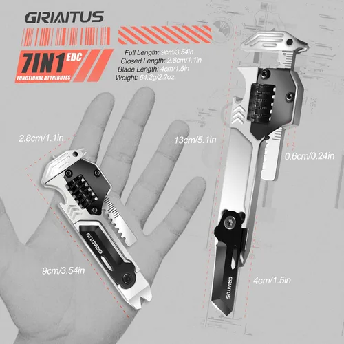 Vista 3 de Herramienta multiusos EDC Gear Multitool 7 en 1 con llave, abridor de botellas, rompecristales de ventana de coche, barra de palanca, destornillador