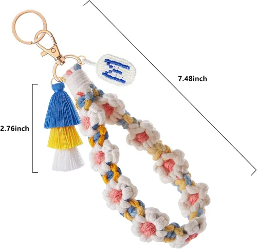 Vista 7 de Bisanzoya Beaded Keychain with Tassel, Silicone Key Ring Bracelet, Cute Boho Car Key Chain Wristlet for Women