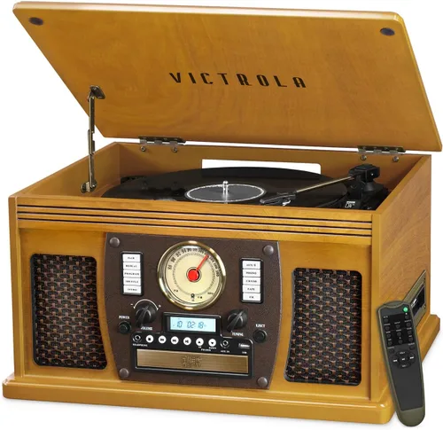Vista 11 de Victrola Navigator 8 en 1 Reproductor clásico de discos Bluetooth con codificación USB y tocadiscos de 3 velocidades Individual Negro