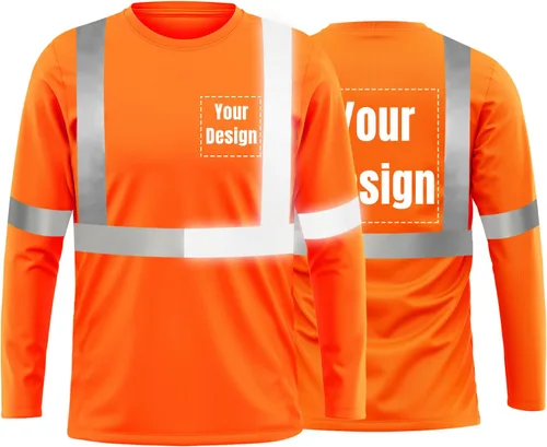 Vista 23 de La alta visibilidad reflexiva de las camisetas de la seguridad del logotipo de encargo Hola Vis de Verde neón
