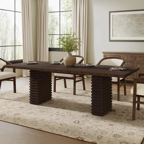 Vista 16 de WILLIAMSPACE Mesa de Comedor Extensible de Madera de 106" para 8 a 12, Mesa de Cocina Rectangular Rústica Campestre, Mesa de Comedor Grande
