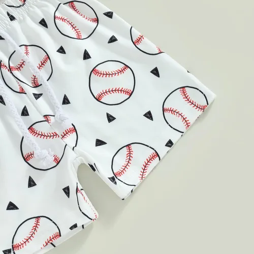 Vista 7 de Conjunto de 2 piezas de camiseta y pantalones cortos de béisbol con estampado de letras para bebé niño