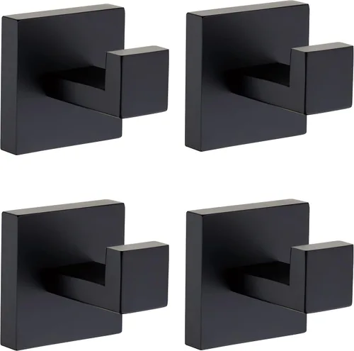 Vista 9 de Paquete de 2 ganchos para toallas de baño color negro mate, acero inoxidable, cuadrado, para toalla, abrigo, montaje en pared, inodoro, cocina