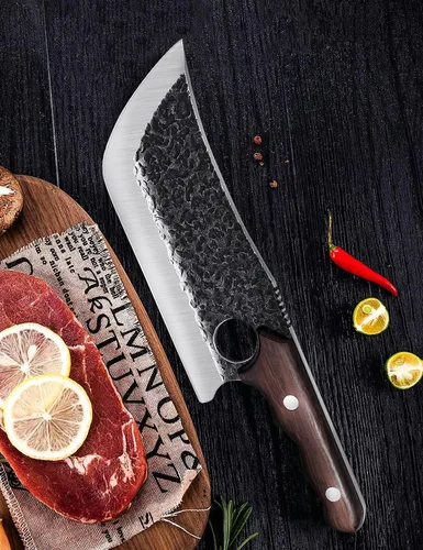 Vista 9 de DRGSKL Cuchillo Hendidor de Carne Forjado a Mano Cuchillos de Carnicero para Padres para Cortar Carne Cuchillo de Chef de Espiga Completa con Funda