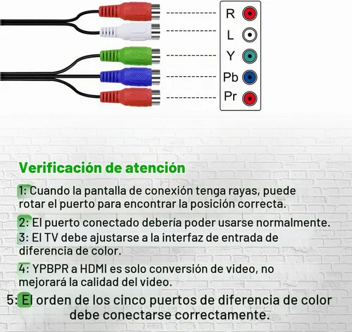 Vista 5 de Convertidor de componentes a HDMI, adaptador YPbPr a HDMI compatible con 1080P/720P compatible con DVD, reproductor de Blu-ray, PS2, PS3, Xbox a