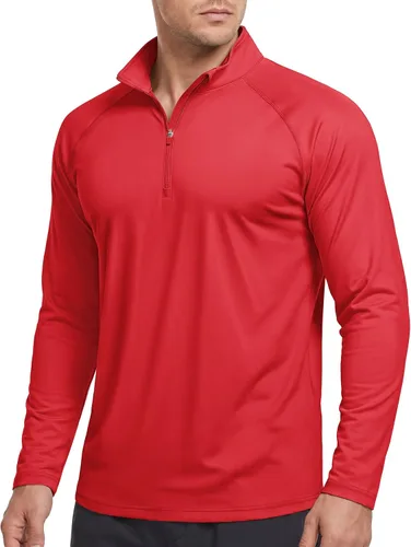 Vista 10 de CRYSULLY Camiseta de manga larga con cremallera de 1/4 para hombre, con protección solar, pullover UPF 50+, rash guard para correr, camiseta ligera